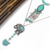 N-6355 Bohemian Vintage Long Double Chain Fringe Necklace Enamel Moon Tassels Beaded Elephant Turquoise Pendant Necklace