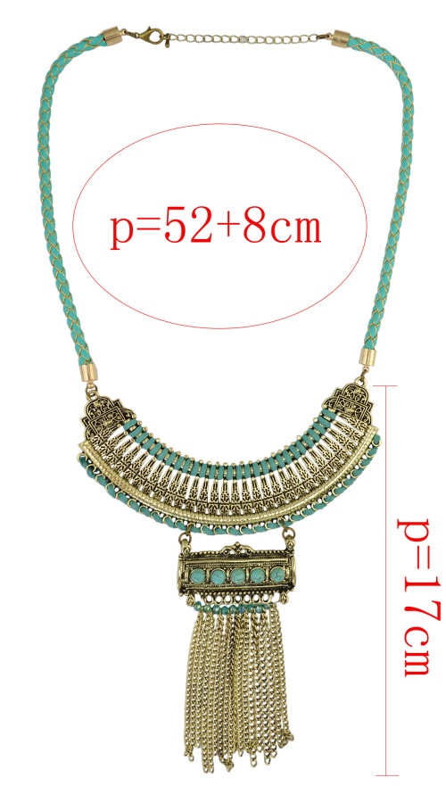 N-6359 Bohomian Fashion Silver Gold Pendant & Necklace Natural Turquoise Long Tassel Chain Necklaces Women Jewelry
