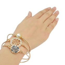 B-0771 European Fashion Style 3pcs Gold Plated Pearl Circular Bangle Bracelet