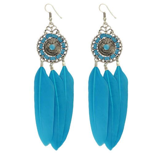 E-3834 Bohemian Fashion Jewelry Hallow Out Drop Leaves Feather Dangle Hook Earrings for Women 2 Colors
