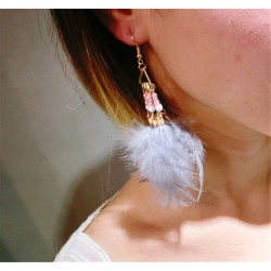 E-3835 Fashion Gold Plated Long Tassel Feather Resin Beads Dangle Earrings for Women &Girl 's Jewelry