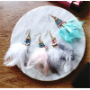 E-3835 Fashion Gold Plated Long Tassel Feather Resin Beads Dangle Earrings for Women &Girl 's Jewelry