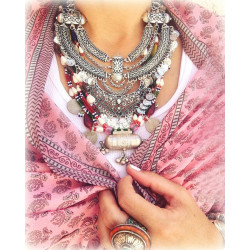 N-5688 Vintage Silver Gold Chains Fine Jewelry Gypsy Coins Tassel Choker Necklace Women Big Flower Moon Statement Necklace