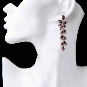 E-3847 Fashion Silver Plated Full Crystal Rhinestone Leaf Shape Charm Dangle Earring Bracelet Jewelry Set for Women B-0778