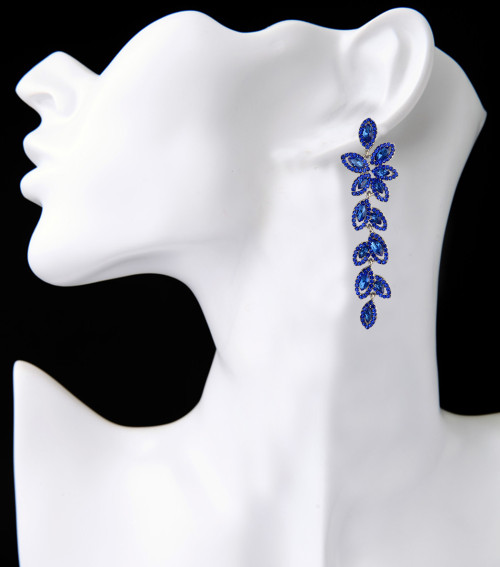 E-3847 Fashion Silver Plated Full Crystal Rhinestone Leaf Shape Charm Dangle Earring Bracelet Jewelry Set for Women B-0778