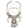 N-5440 Bohemian style silver plated crescent big gem stone pendant tassel necklace