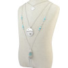 N-6372 Bohomian Vintage Style Fashion Silver Plated Turquoise Tassel Necklace for Women Jewelry