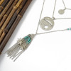 N-6372 Bohomian Vintage Style Fashion Silver Plated Turquoise Tassel Necklace for Women Jewelry