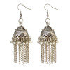 E-3840 Fashion Women' s Silver Plated Carved Flower Shape  and Hap Shape Dangle Long Tassel Beads Hook Earring