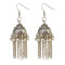E-3840 Fashion Women' s Silver Plated Carved Flower Shape  and Hap Shape Dangle Long Tassel Beads Hook Earring
