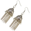 E-3840 Fashion Women' s Silver Plated Carved Flower Shape  and Hap Shape Dangle Long Tassel Beads Hook Earring