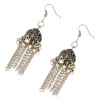 E-3840 Fashion Women' s Silver Plated Carved Flower Shape  and Hap Shape Dangle Long Tassel Beads Hook Earring