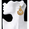 E-3845 Bohemian Antique Gold Silver Fashion Earrings Moon Shape Carved Flower Earrings For Women Jewelry