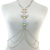 N-6374 New Fashion style Bohomian vintage Silver Plated  crystal Long chain flower shape Pendant body chain for Women Jewelry