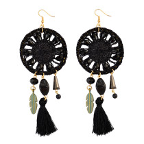 E-3850 Pure Handmade Exaggerated Big Long Drop Earring Gemstone Beads Rope Chain Tassel Leaf Earrings 2 Colors