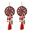 E-3850 Pure Handmade Exaggerated Big Long Drop Earring Gemstone Beads Rope Chain Tassel Leaf Earrings 2 Colors