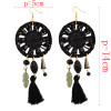 E-3850 Pure Handmade Exaggerated Big Long Drop Earring Gemstone Beads Rope Chain Tassel Leaf Earrings 2 Colors