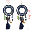 E-3849 Fashion Handmade Exaggerated Big Long Drop Earring Red/Blue Resin Beads Rope Chain Tassel Leaf Dangle Earrings