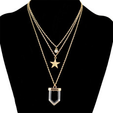N-6383 3 Layers Gold Chain Fashion Necklace Stars Crystal Stone Necklaces Women Jewelry