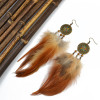 E-3854 bohemian vintage style gold plated round shape with flower feather tassel earrings for women jewelry