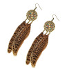 E-3854 bohemian vintage style gold plated round shape with flower feather tassel earrings for women jewelry