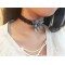 N-6384 Korea Fashion Handmade White Black  Lace Pearl Flower Bib Necklace for Gril