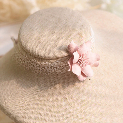 N-6384 Korea Fashion Handmade White Black  Lace Pearl Flower Bib Necklace for Gril