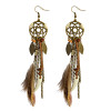 E-3855 Vintage Antique Silve Plated  Fashion Long Tassel Feather Resin Beads Drop Earrings  Fish Hook  Earrings For Women Jewelry