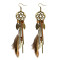 E-3855 Vintage Antique Silve Plated  Fashion Long Tassel Feather Resin Beads Drop Earrings  Fish Hook  Earrings For Women Jewelry