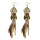 E-3855 Vintage Antique Silve Plated  Fashion Long Tassel Feather Resin Beads Drop Earrings  Fish Hook  Earrings For Women Jewelry