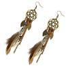 E-3855 Vintage Antique Silve Plated  Fashion Long Tassel Feather Resin Beads Drop Earrings  Fish Hook  Earrings For Women Jewelry