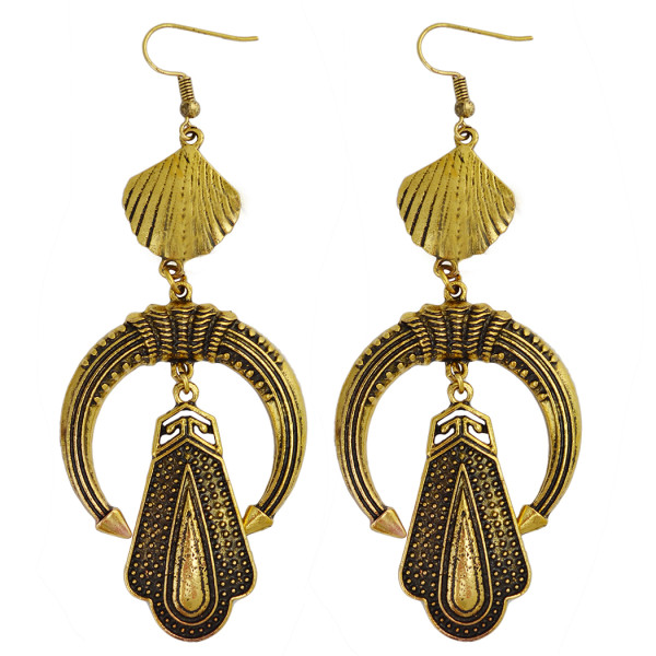 E-3858 Vintage Silver Alloy Exaggerated Earring Long Big Drop Dangle Fish Hook Earrings