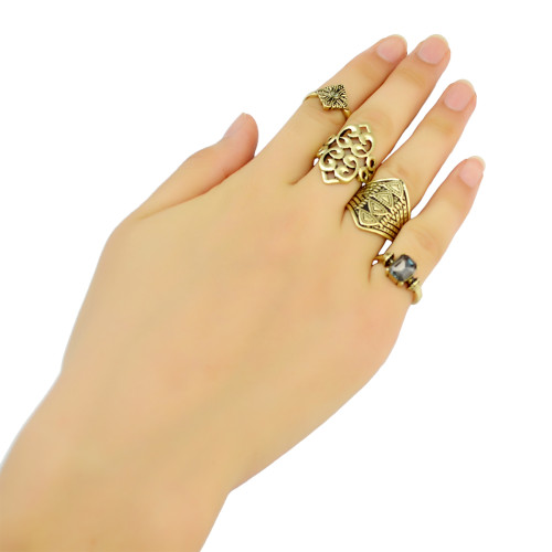 R-1389 bohemian Vintage Gold /Silver Plated Turquoise Gypsy Fashion style 4 pcs Midi Finger Rings Set Jewelry
