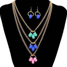N-6418 Delicate Layering Pendant Muitilayer Chains Pendant Circle Beads Necklaces Drop Dangle Earring Necklace Jewelry Set