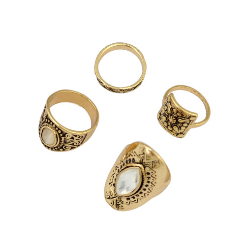 R-1392 Fashion Carving Crystal Joint Knuckle Nail Ring Set of 4 Rings