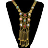 N-6391 Vintage Silver Gold Plated Chain Turquoise Bead Opal Stone Long Tassel Pendant Statement Necklace for Women