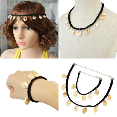 N-6388 Bohemian Fashion Leather Chain nutural shell Pendant Necklaces & bracelet & hairband For Women Jewelry