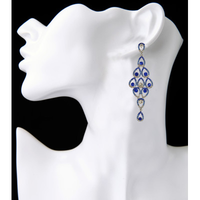 E-3859 2016 Free shipping new luxury red blue clear crystal silver plated alloy bridal earrings jewelry long tassel drop earrings for women