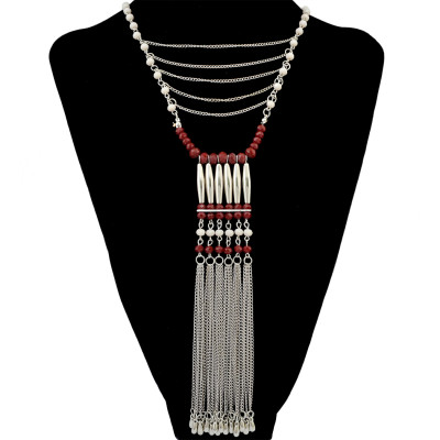 N-6417 3 Colors Bohemian Fashion Necklace Crystal Beaded Copper Pipe Tassel Chain Pendant Necklaces Women Jewelry