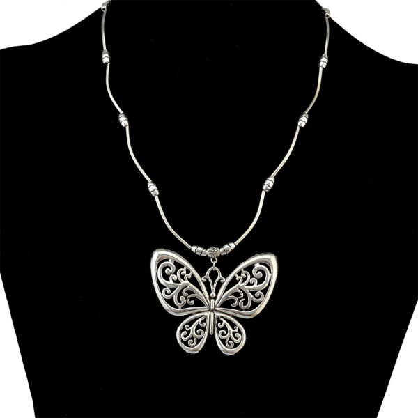 N-6400 Popular to the Women Butterfly Tassel Shape  Silver Plated Chain Charm Short Choker Bid Neckalce