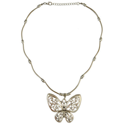 N-6400 Popular to the Women Butterfly Tassel Shape  Silver Plated Chain Charm Short Choker Bid Neckalce