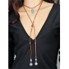 N-6403 Handmade Long Black Chain natural turquoise Leather Chain Pendants Necklaces Jewerly