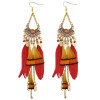 E-3864 Newest  Fashion Design Gold Plated Chain Bohemian Style Long Feather Tassel Hollow Out Drop  Earrings