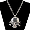 N-6414 Punk Cool Vintage Punk Rock Gothic Skull Pendant Double Short Chain Necklace