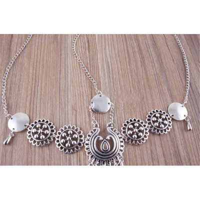 F-0352 Bohemian vintage style silver metal hollow out flower headpiece headband ethnic head chain headwear hair jewelry