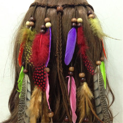 F-0351 Retro Style Rope Chain Natural Stone Feather Tassel Hairband Accessory