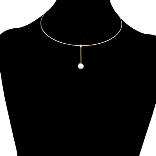 N-6412 Women's Circle Chain Collar Necklace Delicate Wire Choker Imitation Pearl Pendant Statement Necklaces