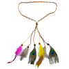 F-0354 Fashion Indian Exotic Peacock Feather Headware Handmade Headband Weave Leather Chain Wooden Beaded Feather Tassel  Headband Jewelry
