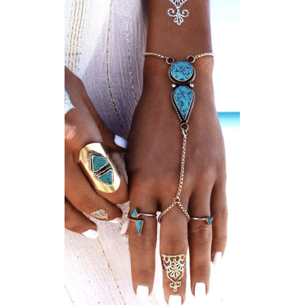 B-0793 Bohemian Gypsy Silver plated waterdrop shape turquoise Bracelet and anklet  For Women Jewelry