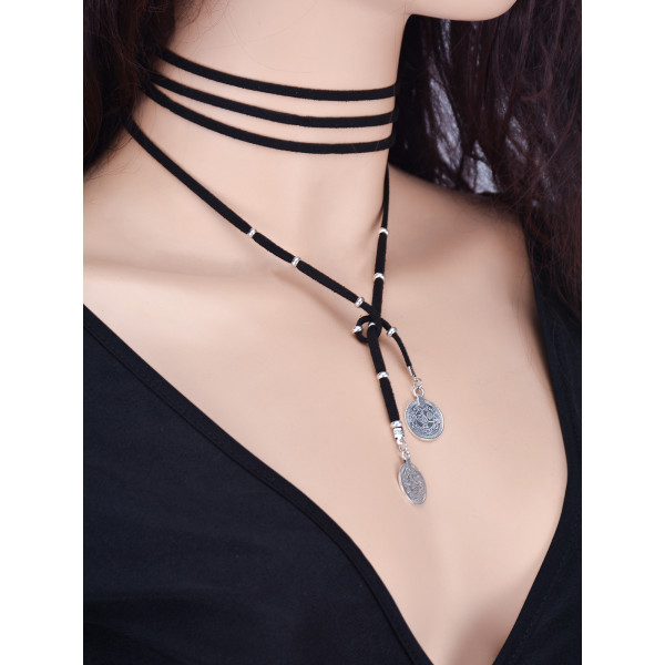 N-6442 bohemian vintage Handmade Long Black Chain coin Pendants Necklaces for women Jewerly